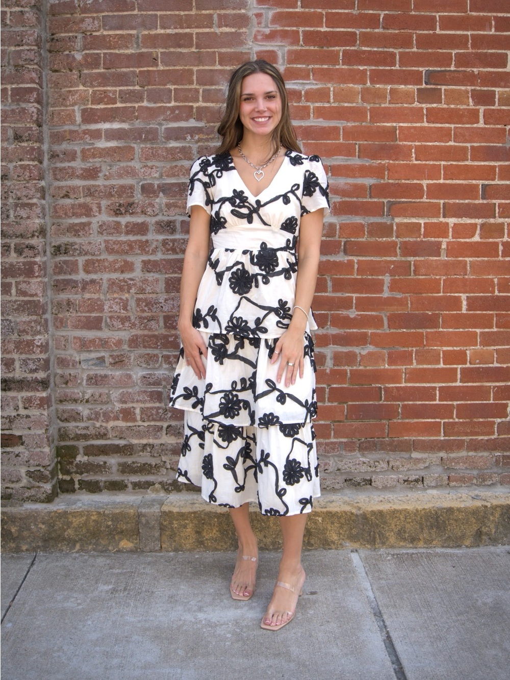 Floral Embroidered Tiered Dress